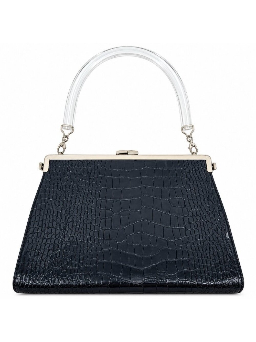TALLULA TATE black croc embossed retro purse handbag lucite top handle bag